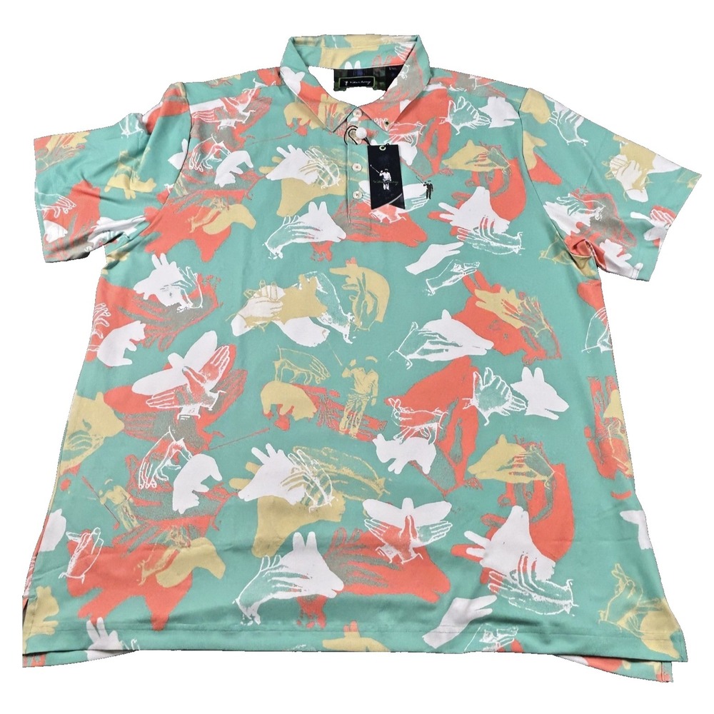 William Murray Mens Golf Polo Shirt XXL Dove Hands‎ Abstract Print Short Sleeve